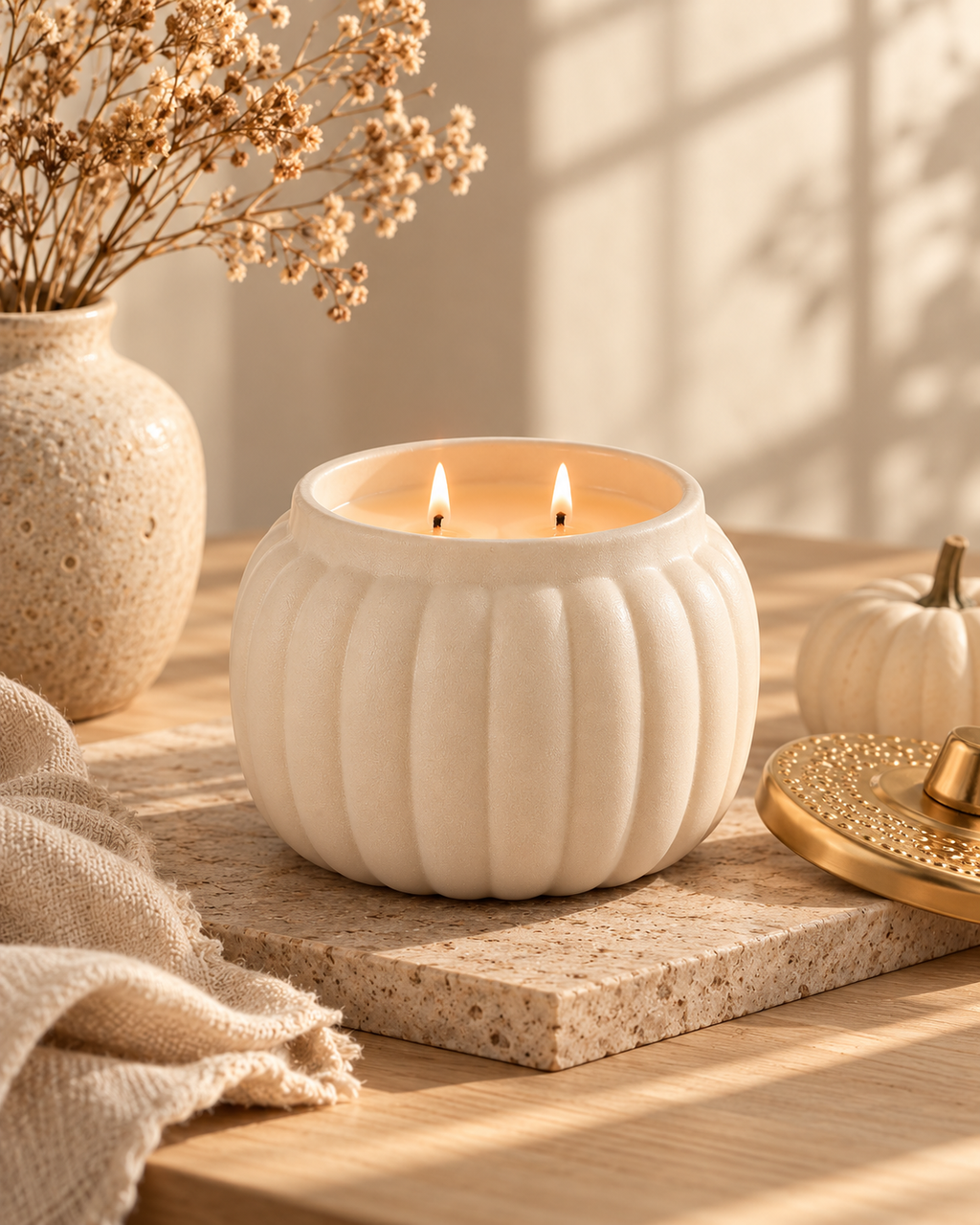 Personalized Ivory Ceramic Pumpkin Candle | Fall Gift & Autumn Home Decor