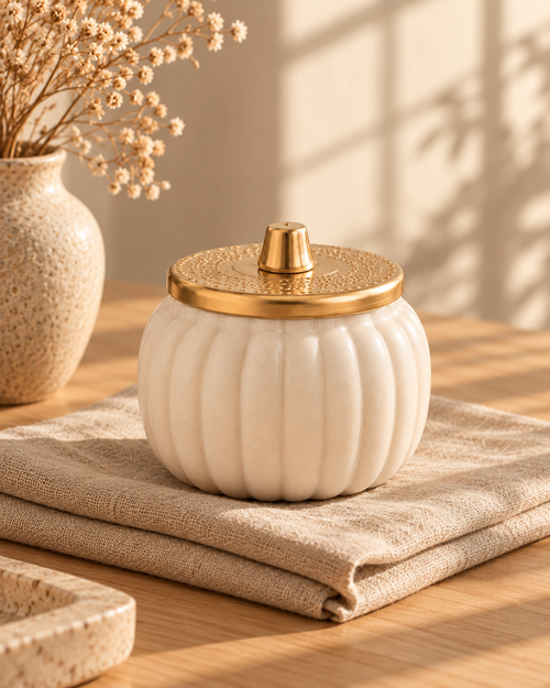 Personalized Ivory Ceramic Pumpkin Candle | Fall Gift & Autumn Home Decor