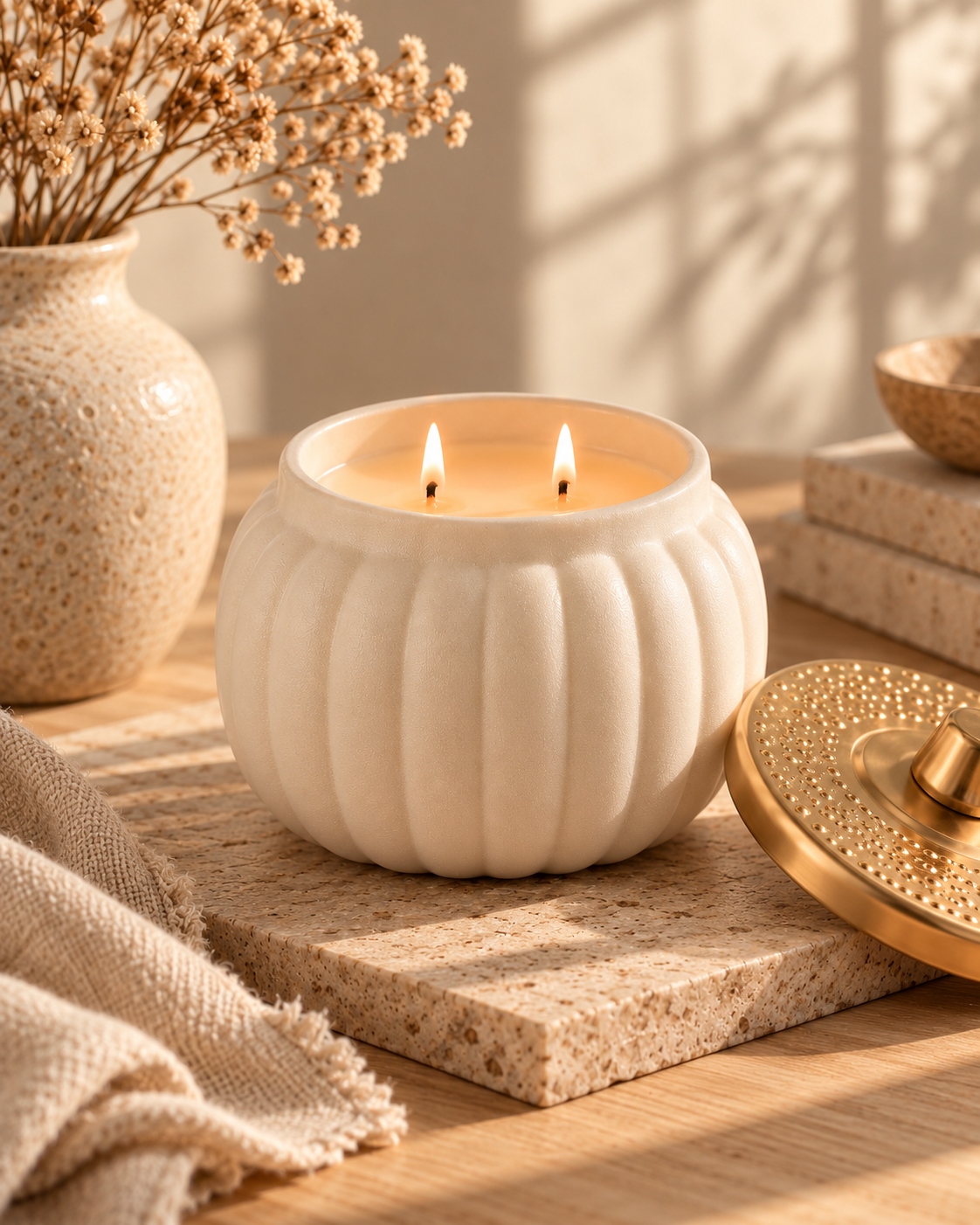 Personalized Ivory Ceramic Pumpkin Candle | Fall Gift & Autumn Home Decor