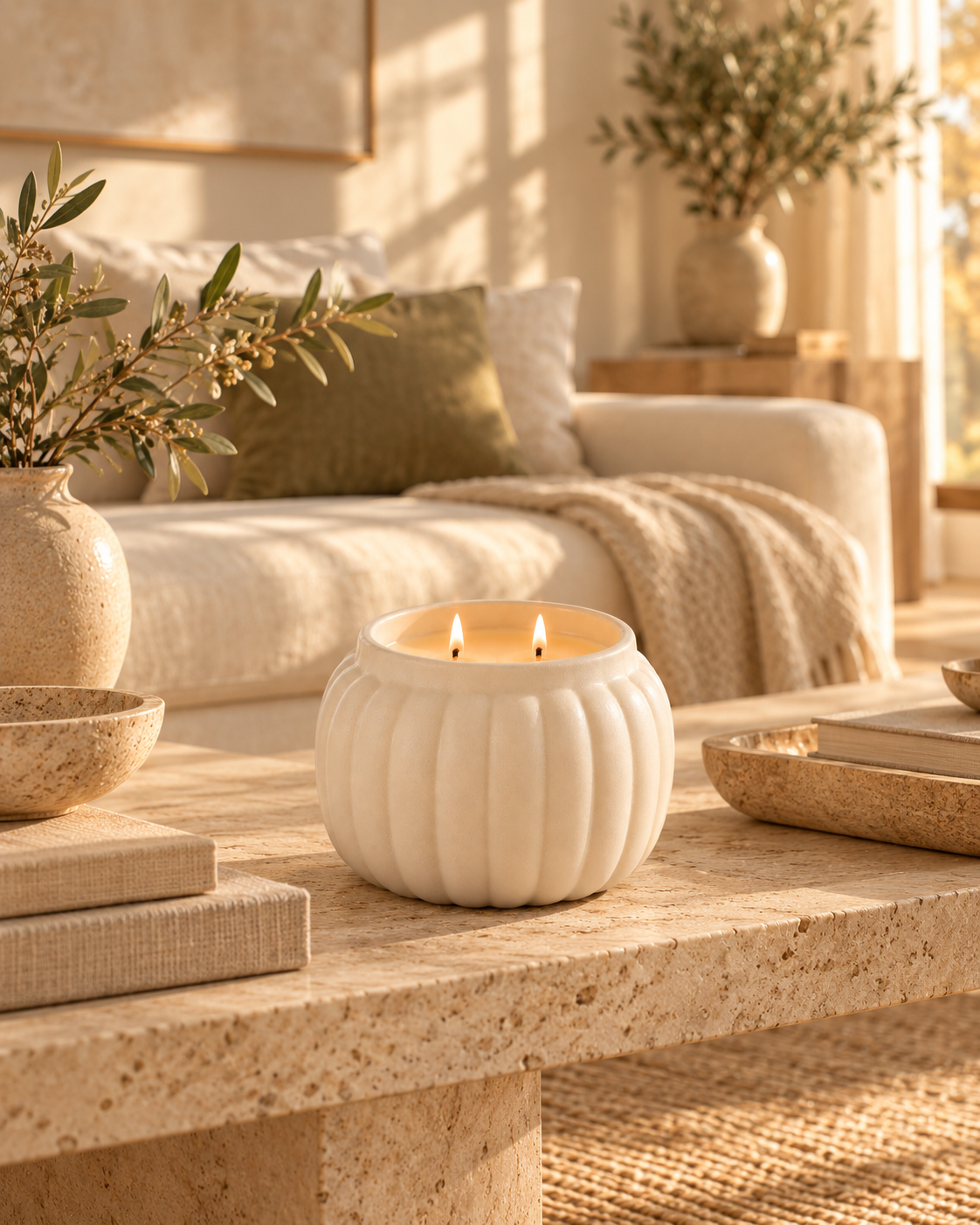 Personalized Ivory Ceramic Pumpkin Candle | Fall Gift & Autumn Home Decor