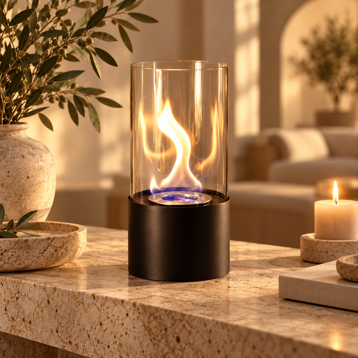 The Lucent Glass Tabletop Fireplace